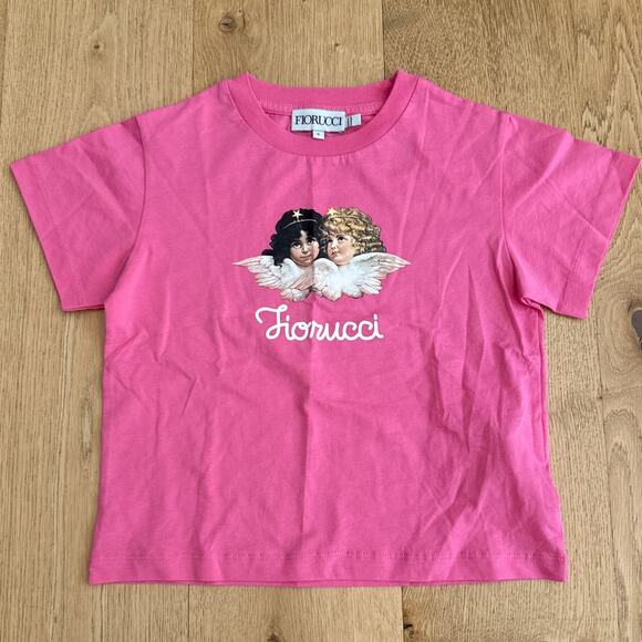 Fiorucci Baby Tee Squiggle Angels Size S Pink - Picture 1 of 3